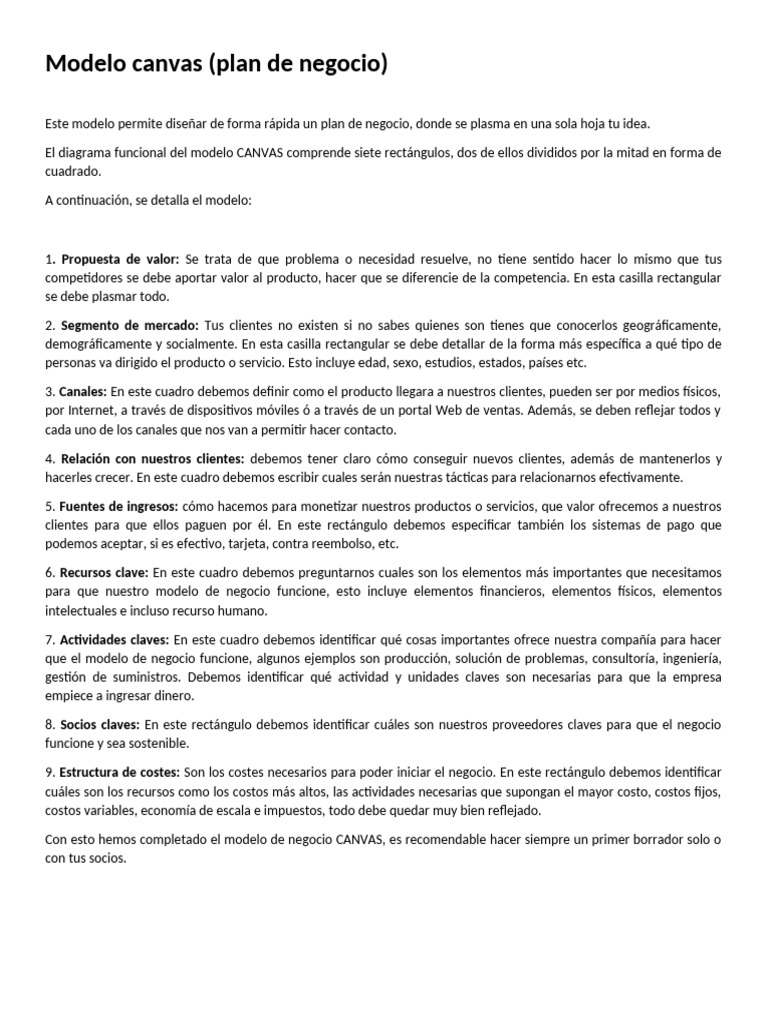 Modelo Canvas Conceptpo De Cada Paso Pdf