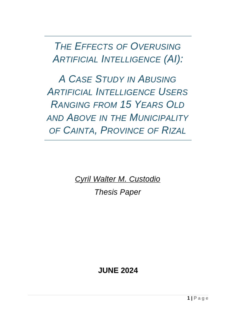 The Effects of Overusing Artificial Intelligence (Ai) | PDF