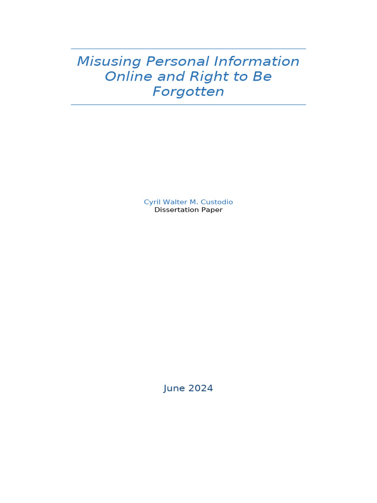 Misusing Personal Information and Rights To Be Forgotten | PDF