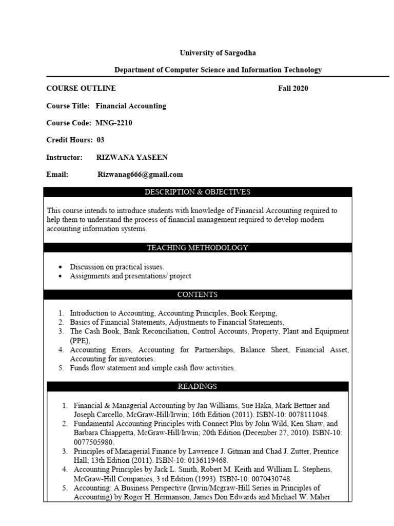 MSC It Lecture Plan | PDF | Bookkeeping | Business