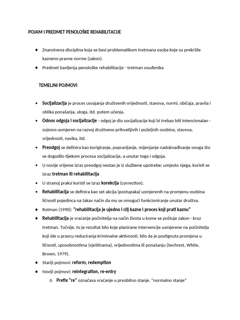 Pojam I Predmet Penološke Rehabilitacije | PDF
