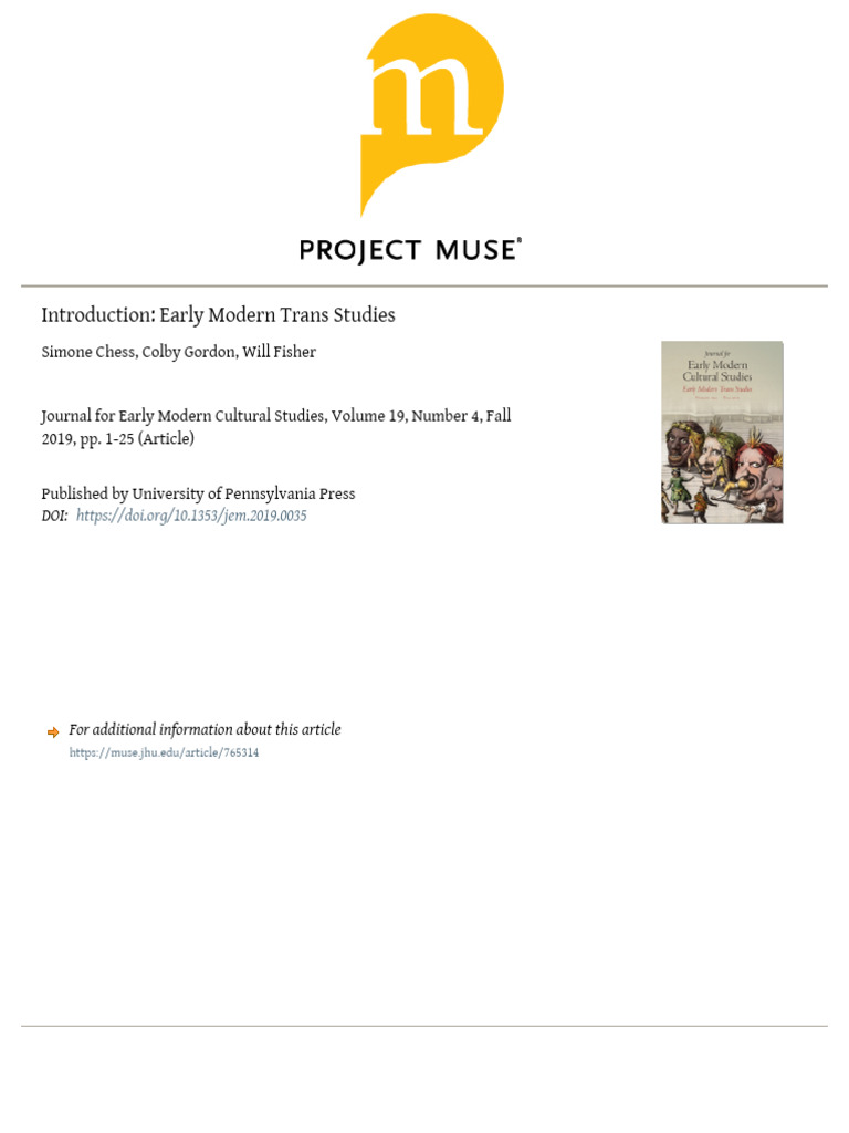 Introduction: Early Modern Trans Studies. Simone Chess, Colby Gordon ...