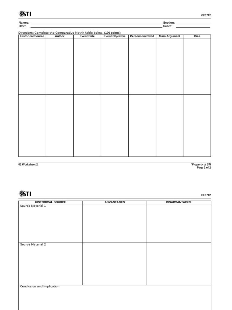 01 Worksheet 2 | PDF