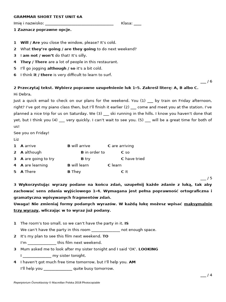 Grammar Short Test - Unit - 6A&6B | PDF
