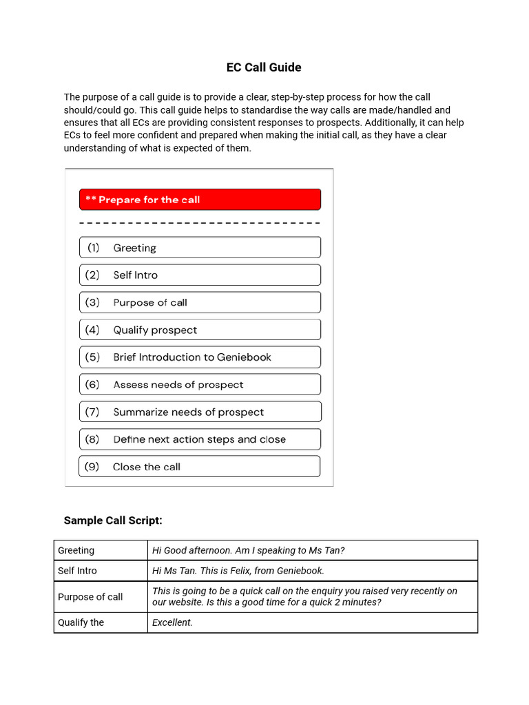 EC Call Guide for Consistent Outreach | PDF | Learning | Cognition