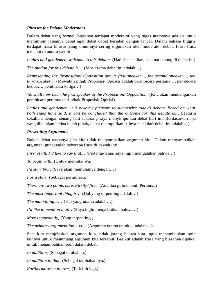 Phrases For Debate Moderators | PDF | Career & Growth | Language Arts ...