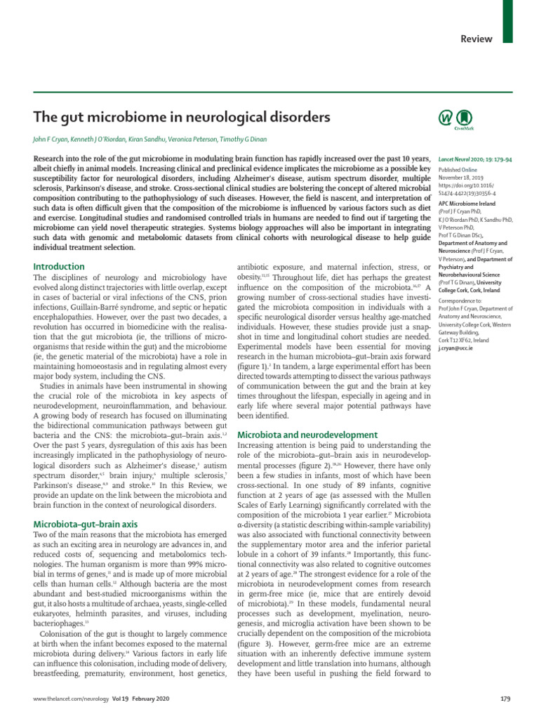 The Gut Microbiome in Neurological Disorders | PDF