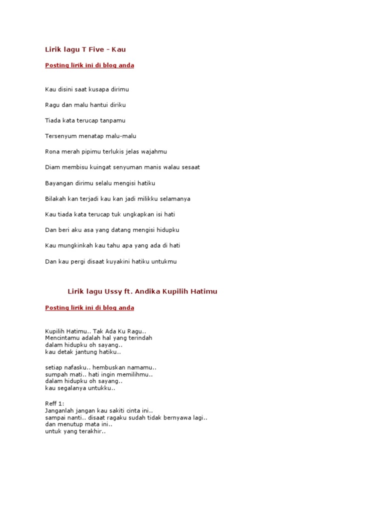Lirik Lagu T Five