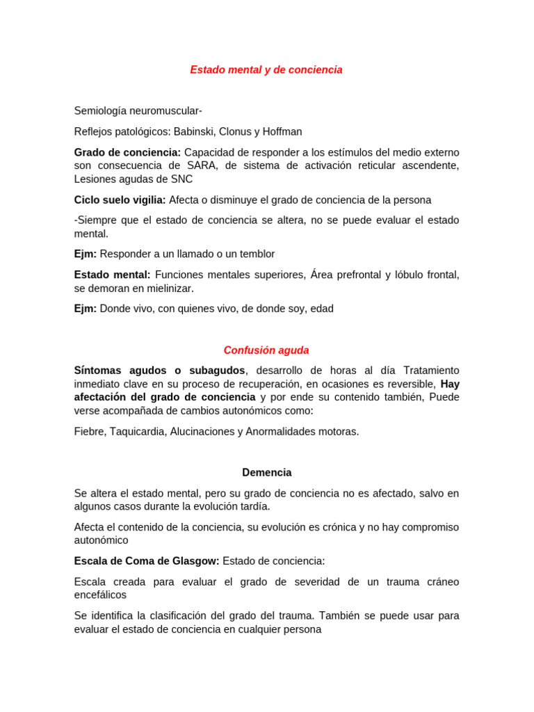Estado Mental y de Conciencia | PDF
