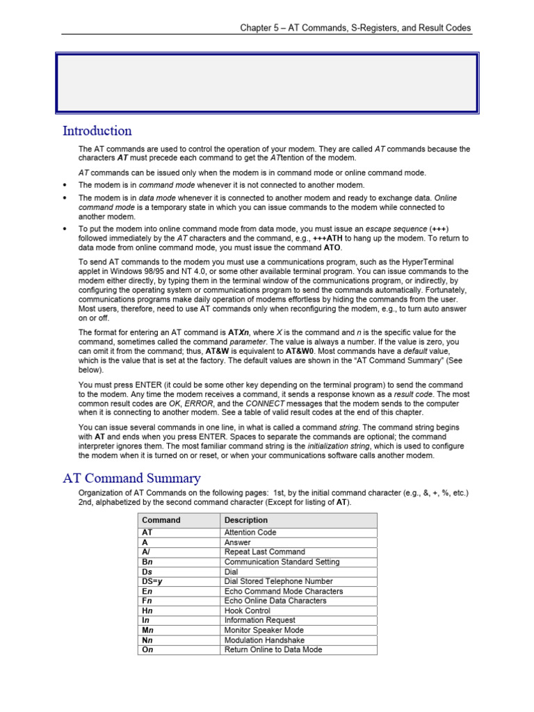 Chapter 5 - AT Commands, S-Registers, and Result Codes | PDF