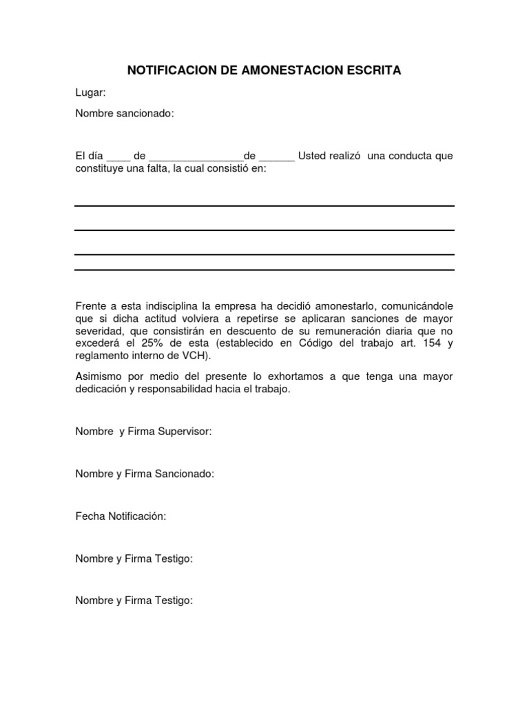 Notificacion de Amonestacion Escrita | PDF