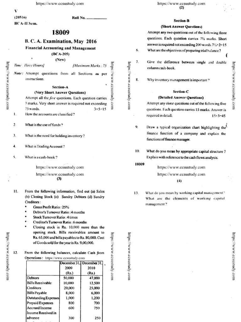 Bca 2 Sem Financial Accounting and Management 18009 May 2016 | PDF