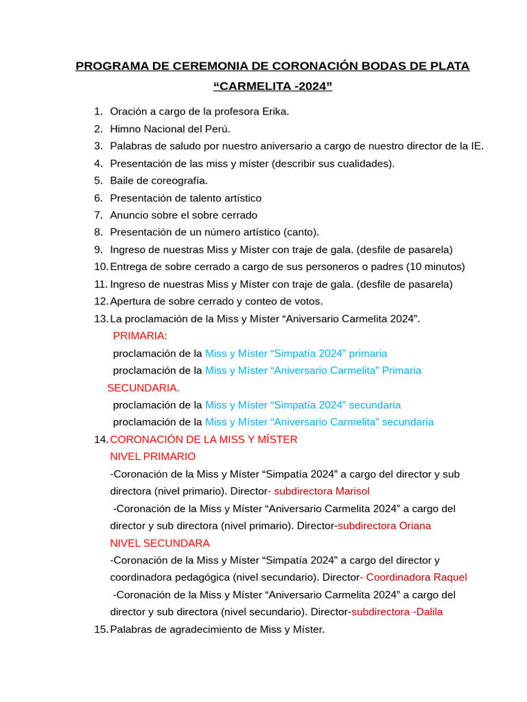 Programa para Coronacion | PDF