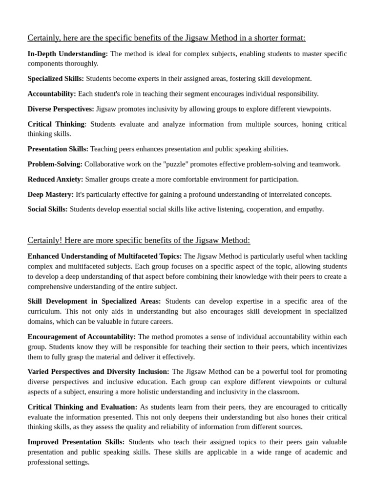 Benefits of Jigsaw Method | PDF