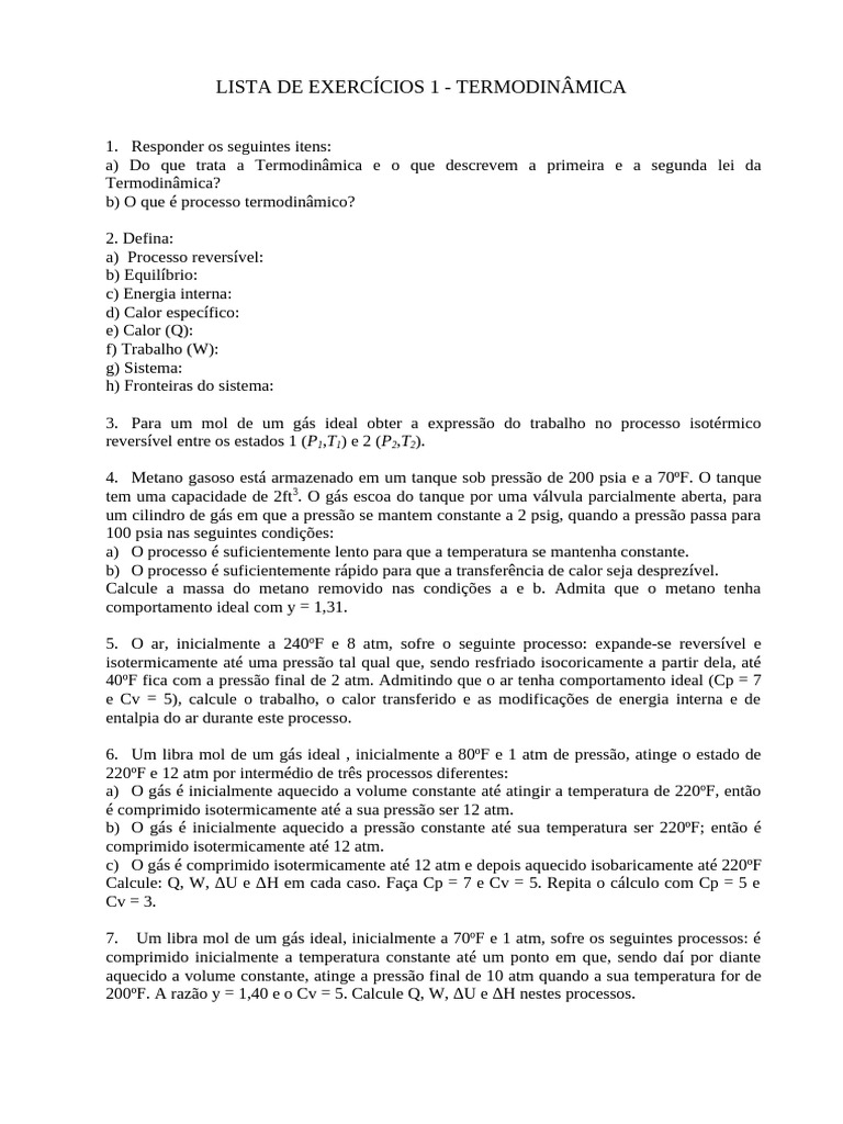 Lista_de_exercicios_de_Termodinamica | PDF