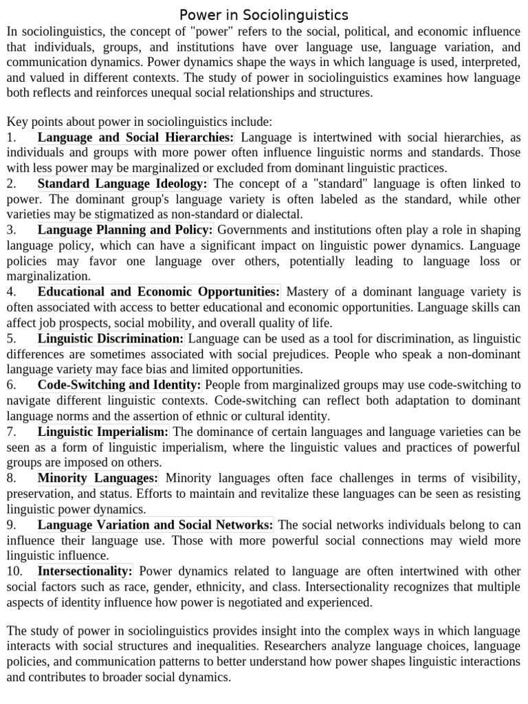 Power in Sociolinguistics | PDF