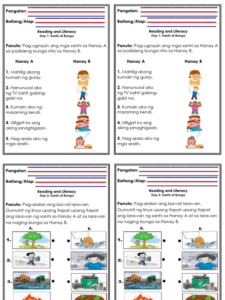 Pangalan: Baitang/Alap: Pangalan: Baitang/Alap:: Reading and Literacy ...