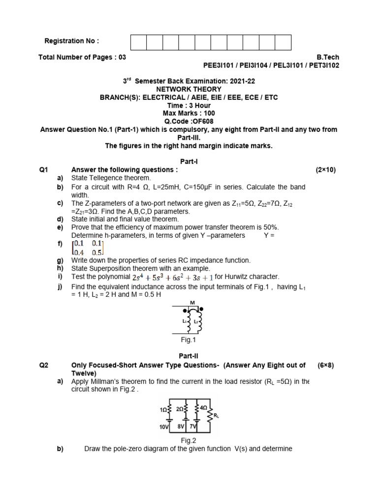 Network Theory Exam Paper 2021-22 | PDF | Electrical Impedance ...