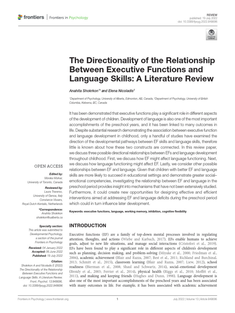 The Directionality of The Relationship Between Executive Functions and ...