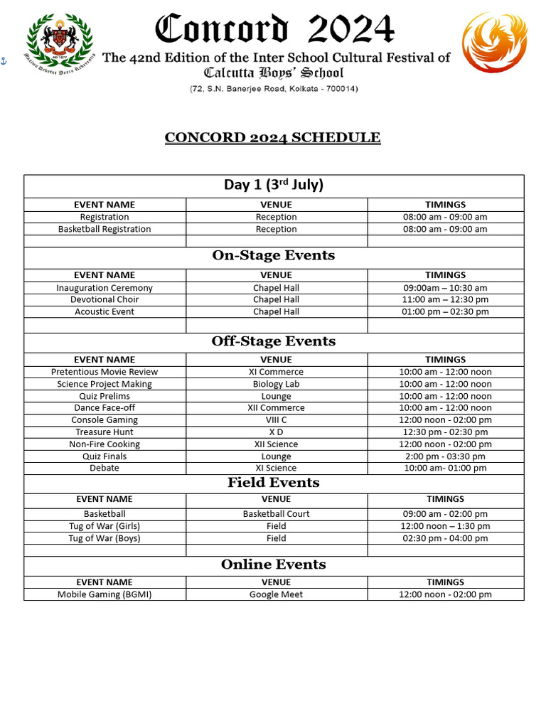Concord 2024 Event Schedule PDF