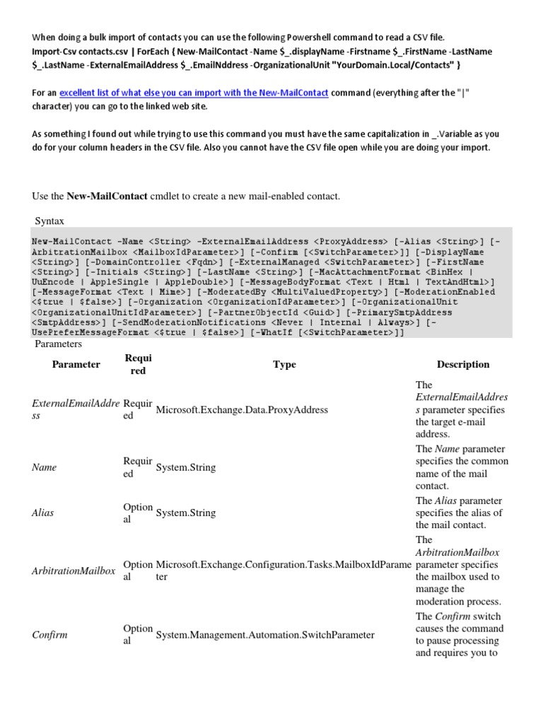 Power Shell Command To Read A CSV File | PDF | Email | Email Address