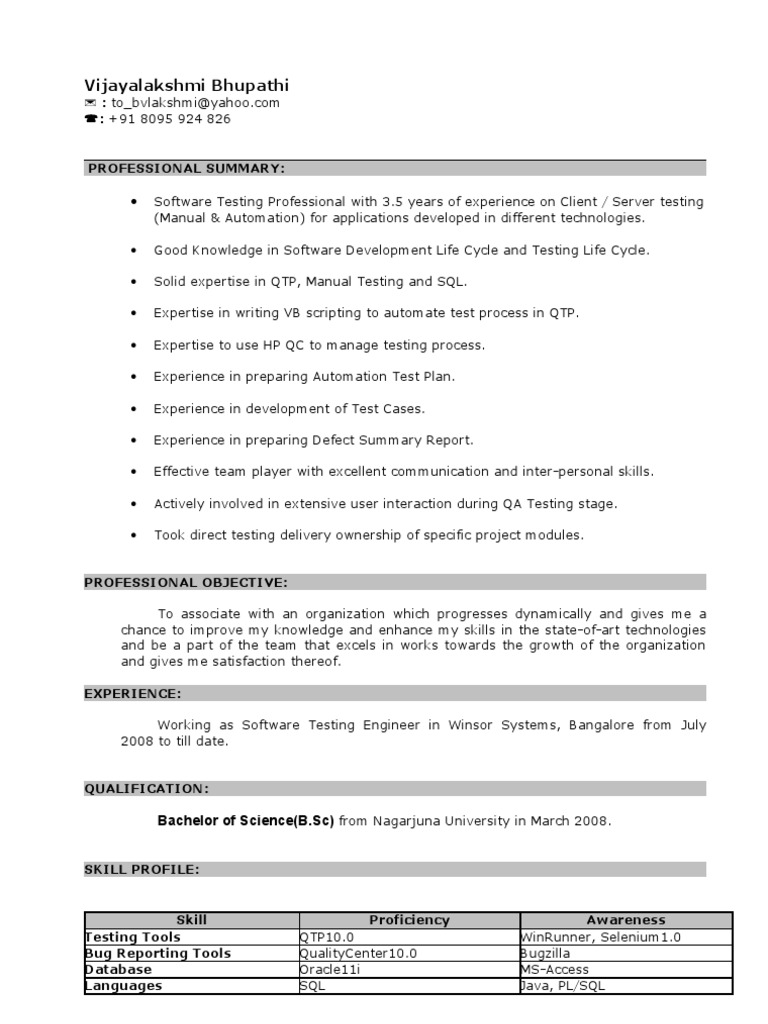 Software Testing Engineer Profile | PDF | Interactive Voice Response ...