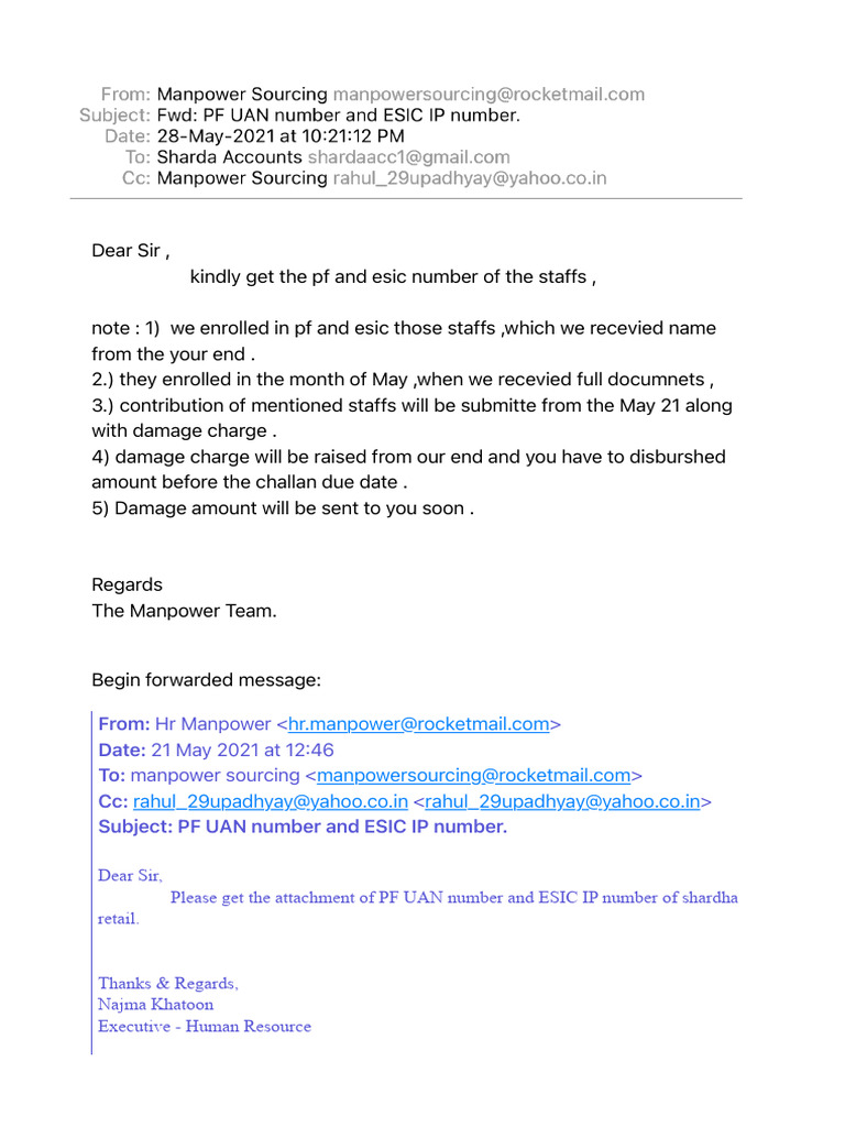Fwd pf uan number and esic ip number pdf