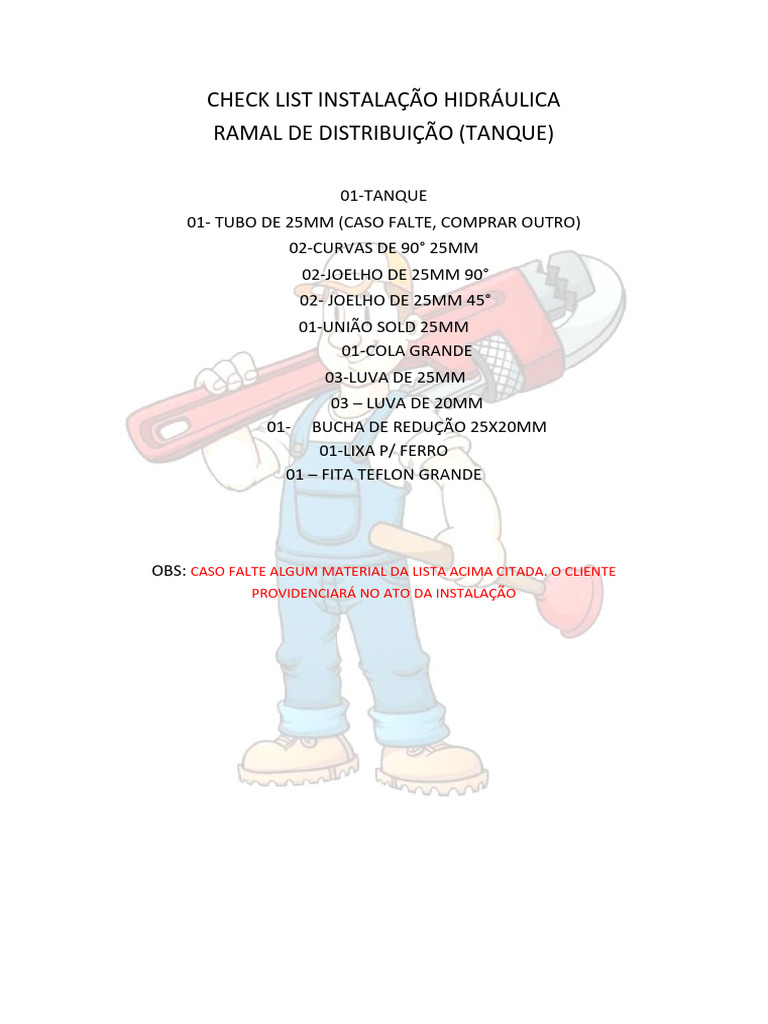 Check List Instalação Hidráulica | PDF
