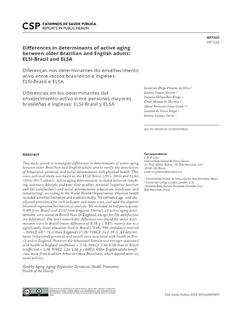 Differences in Determinants of Active Aging Between Older Brazilian and ...
