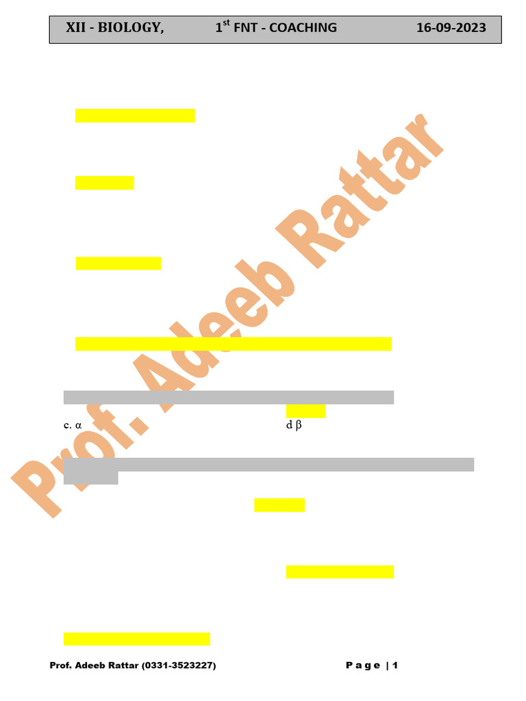 XII Biology Adeeb Rattar - With Key | PDF