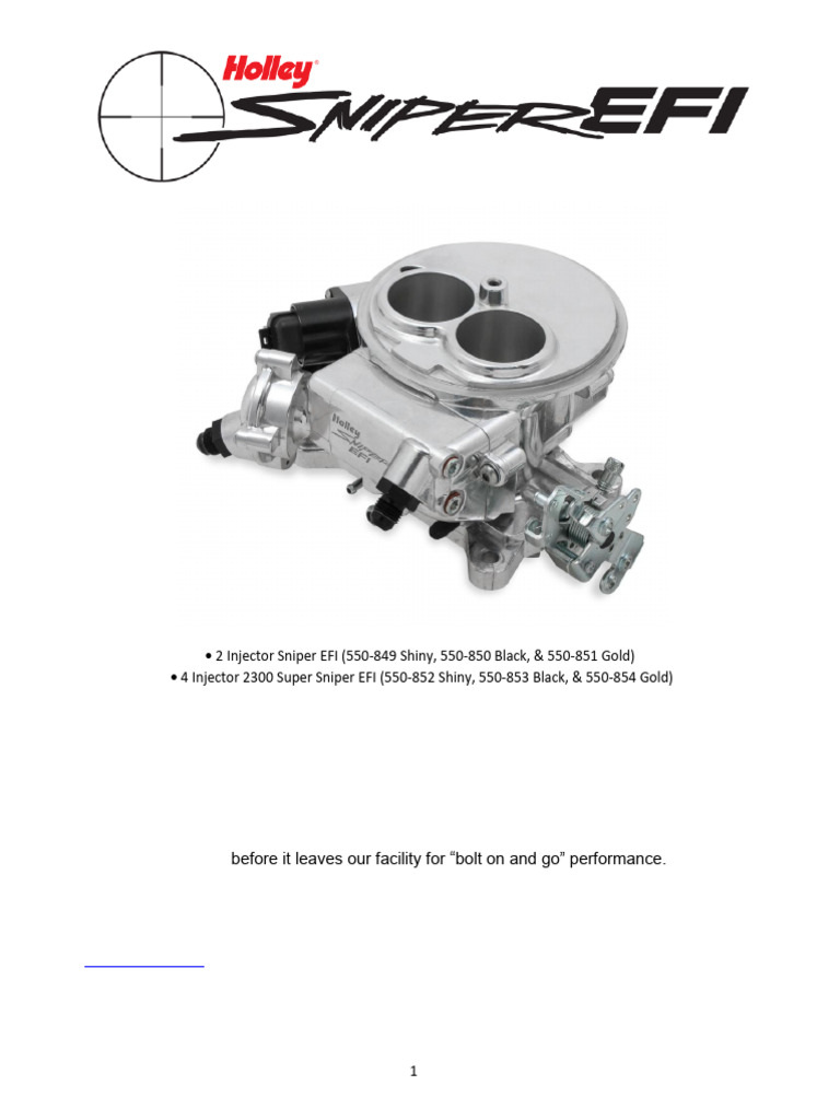 Quickstart Manual: Sniper Efi Installation Instructions | PDF