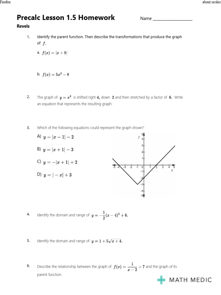 Precalc+Lesson+1 5+homework | PDF