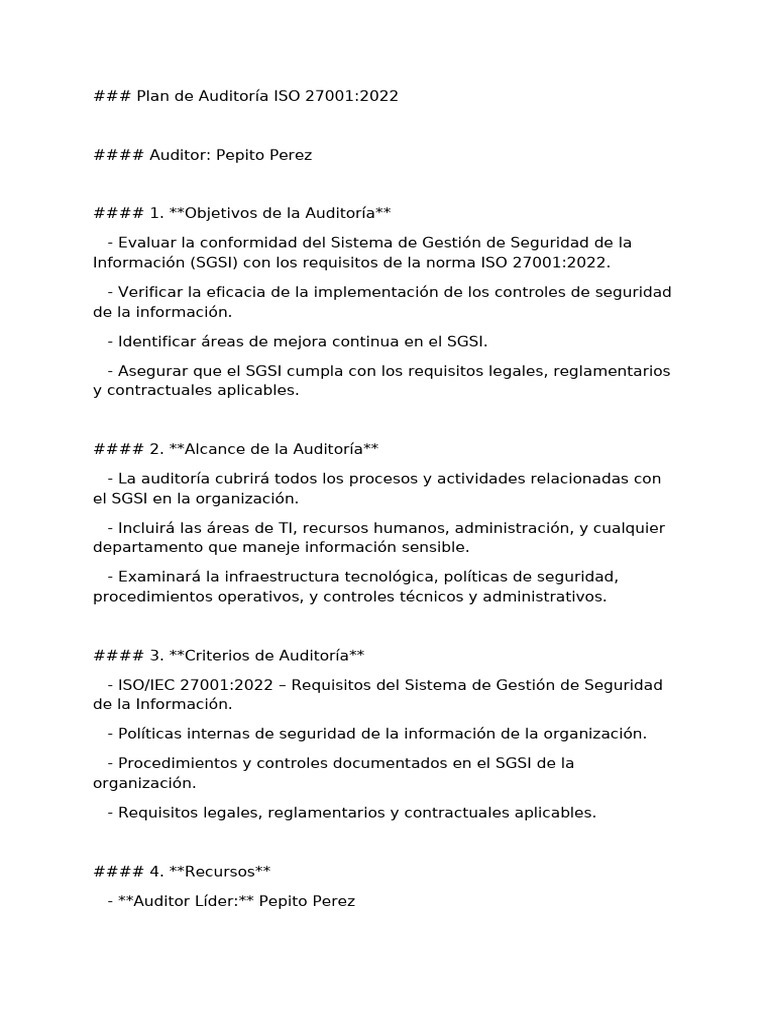 Plan de Auditoría ISO 27001:2022 | PDF | Auditoría | La seguridad ...
