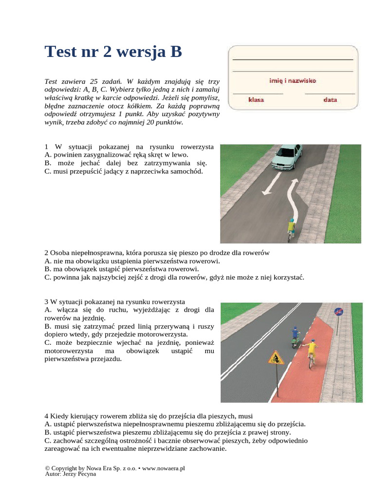 Grupaimage Pl Testy Na Karte Rowerową Test Na Karte Rowerowa Nr 2 Wersja b | PDF