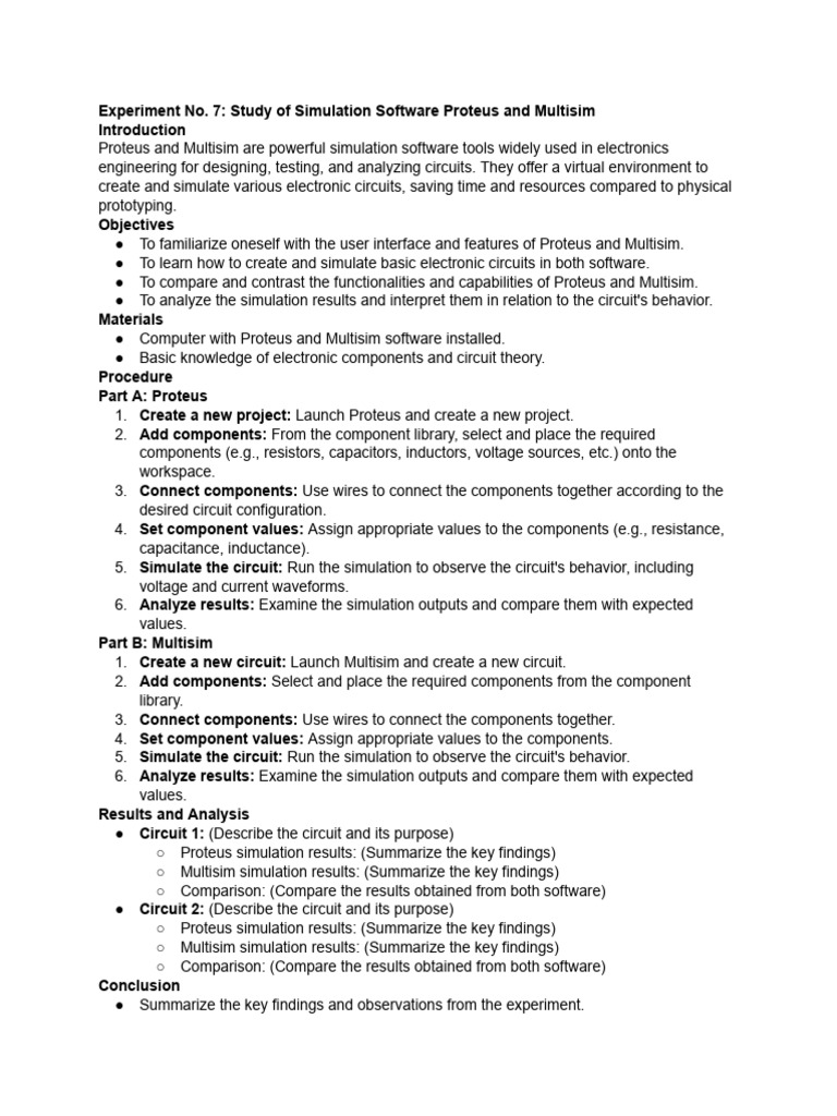 Expt. No.7 - Study of Simulation Software Proteus &... | PDF ...