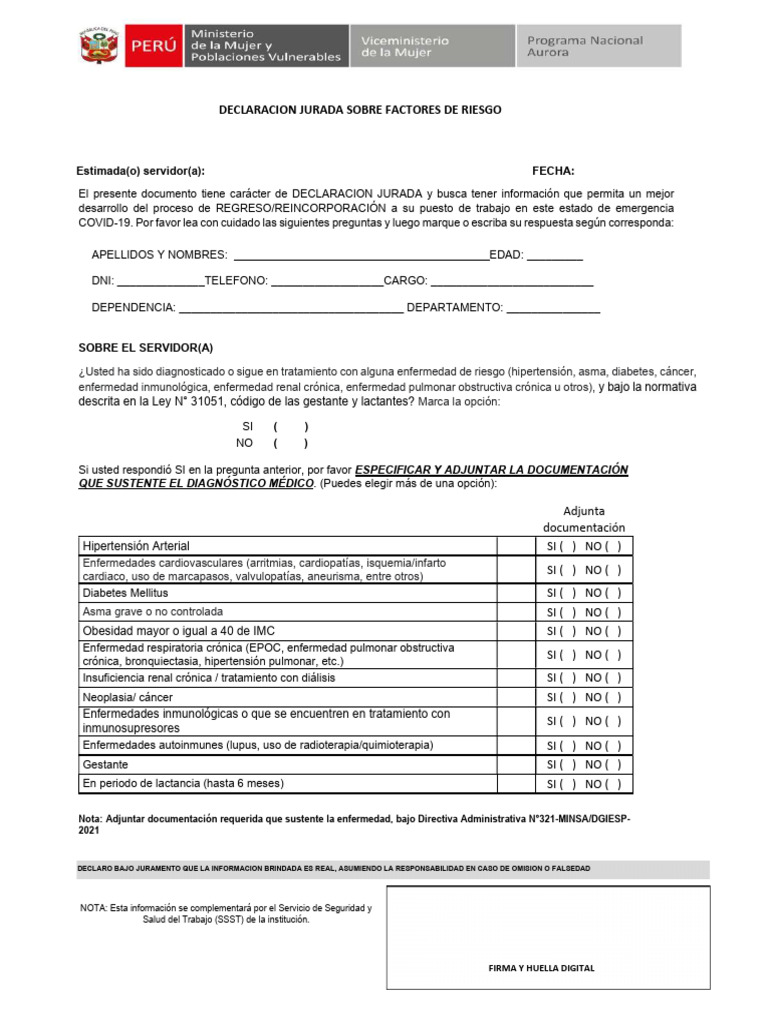 Declaracion Jurada de Salud | PDF