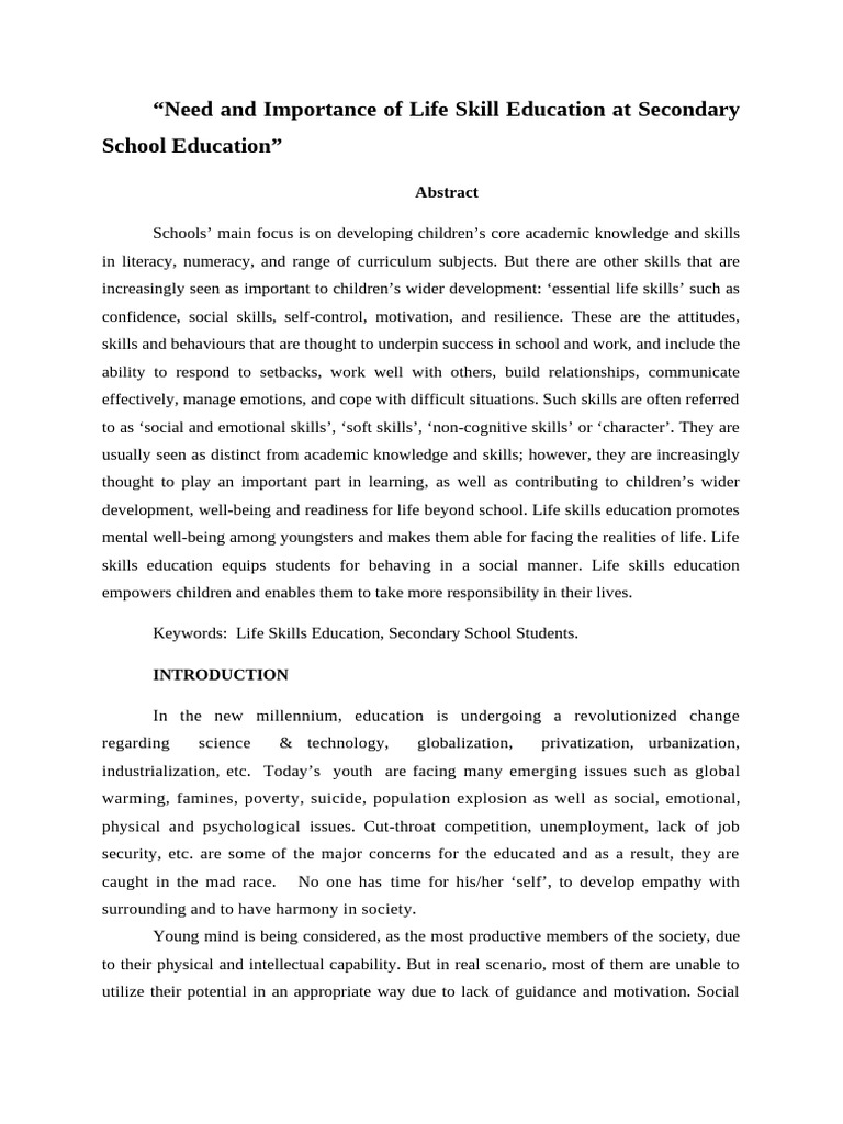 Need and importance of life skill educa pdf