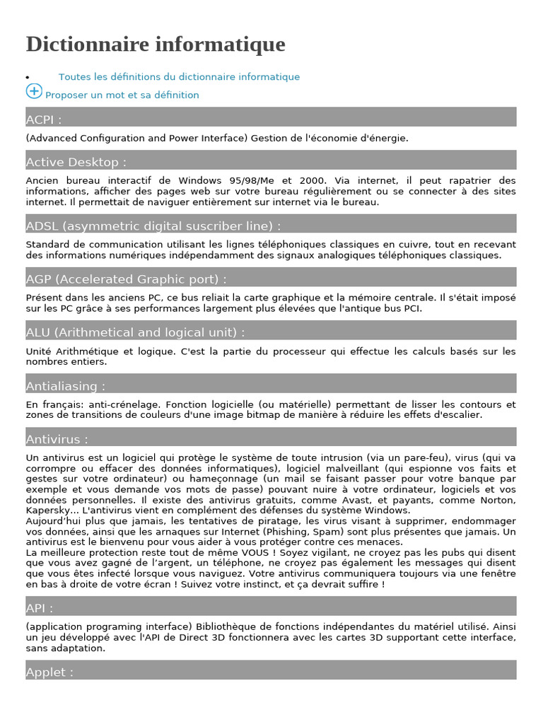 Dictionnaire Informatique | PDF