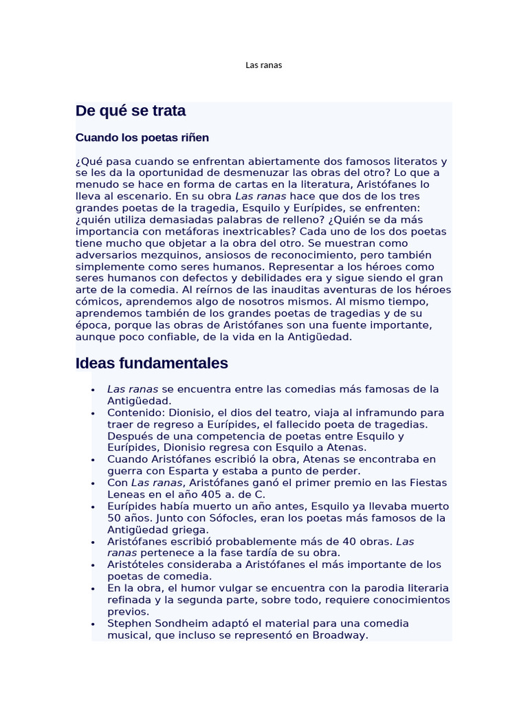 Las ranas: Comedia de poetas en duelo | PDF | Aristófanes | Libros para ...