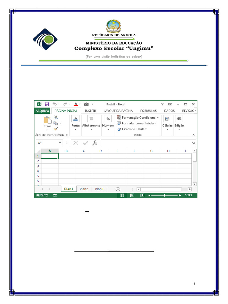 1 Manual Da TIC 11 Classe 1 Folha de Calculo Excel 2013 | PDF