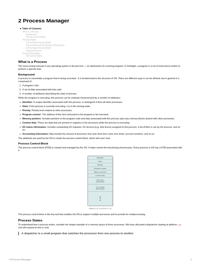 COE628 - Week 2 - Process Manager | PDF
