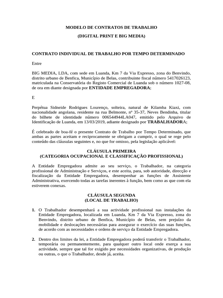 Modelo de Contratos de Trabalho | PDF