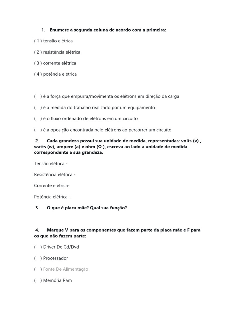 Enumere A Segunda Coluna de Acordo Com A Primeira | PDF