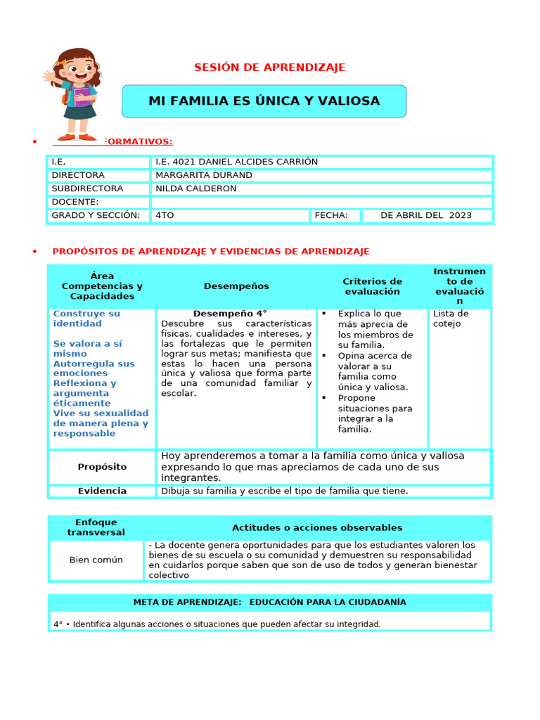 Mi Familia Es Única y Valiosa | PDF | Aprendizaje | Maestros