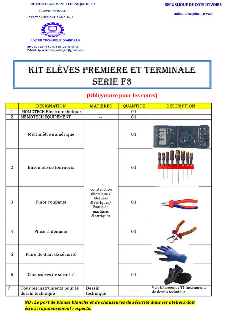 Lta Kit Scolaire Series F Et e 2025 | PDF | Ingénierie