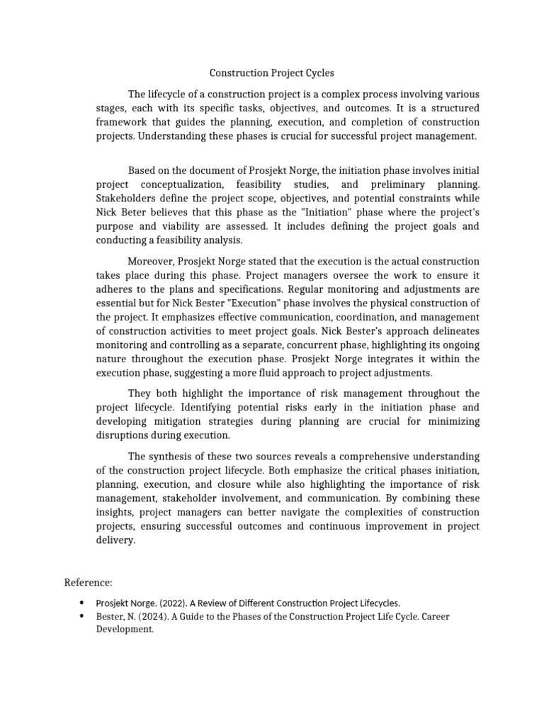 Construction Project Cycles | PDF
