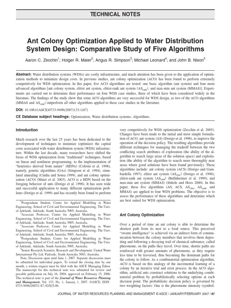Ant Colony Optimization Applied To Water | PDF