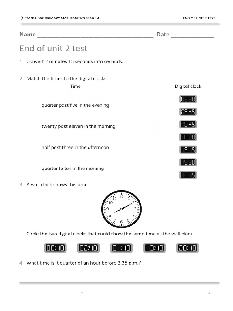Prim Maths 4 2ed TR Unit 2 Test | PDF