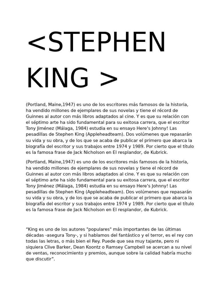 Stephen King Su Vida | PDF