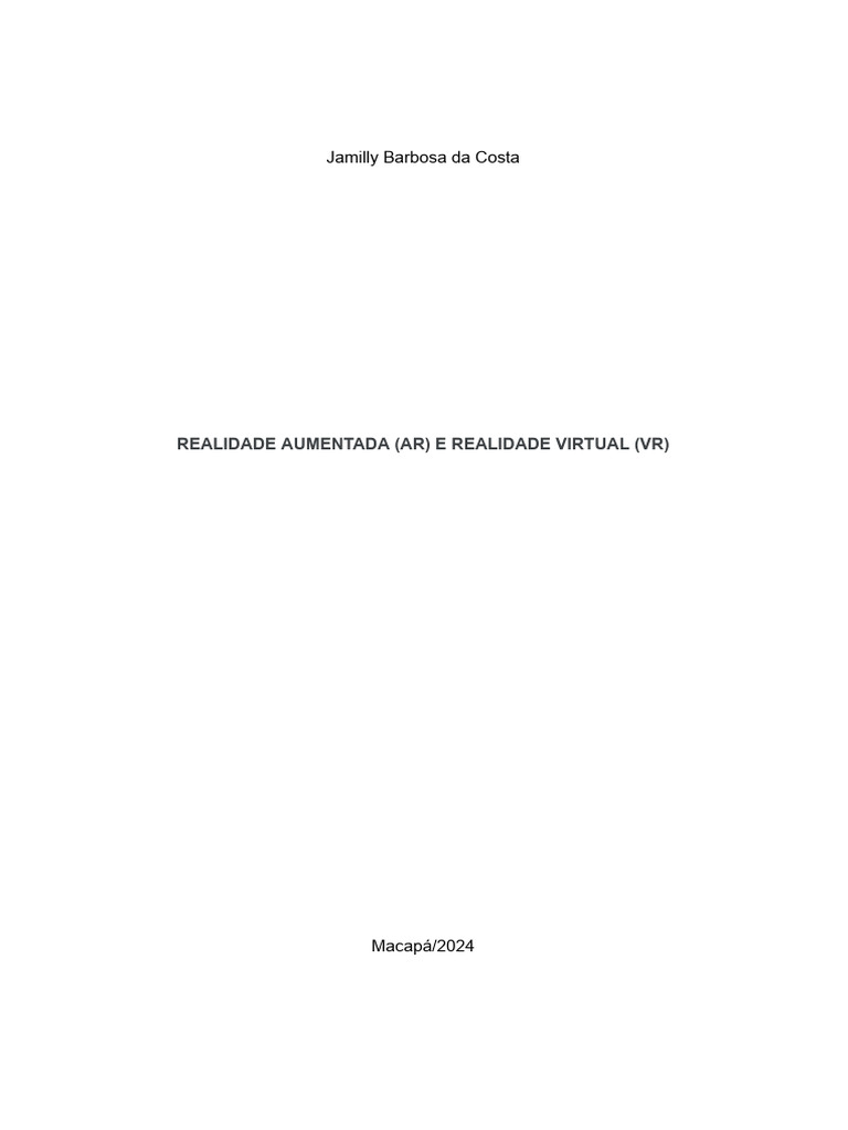 Realidade Aumentada (Ar) e Realidade Virtual (VR) | PDF